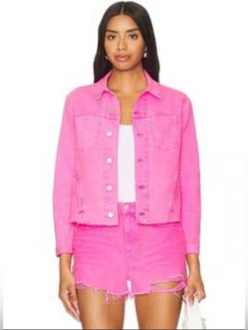 L'AGENCE Denim Janelle Jacket in Posey Pink Size XS NWOT Raw Hem Cropped